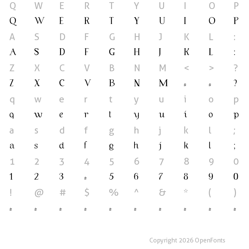 Character Map of FONTSPRING DEMO - Bors Thin Regular