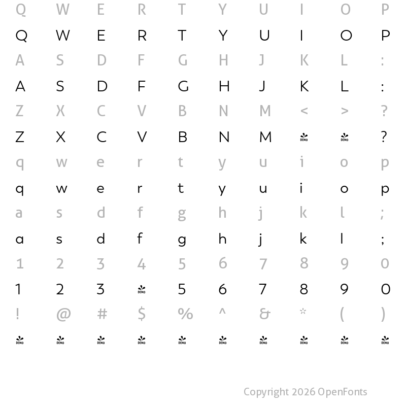 Character Map of FONTSPRING DEMO - Boston Regular