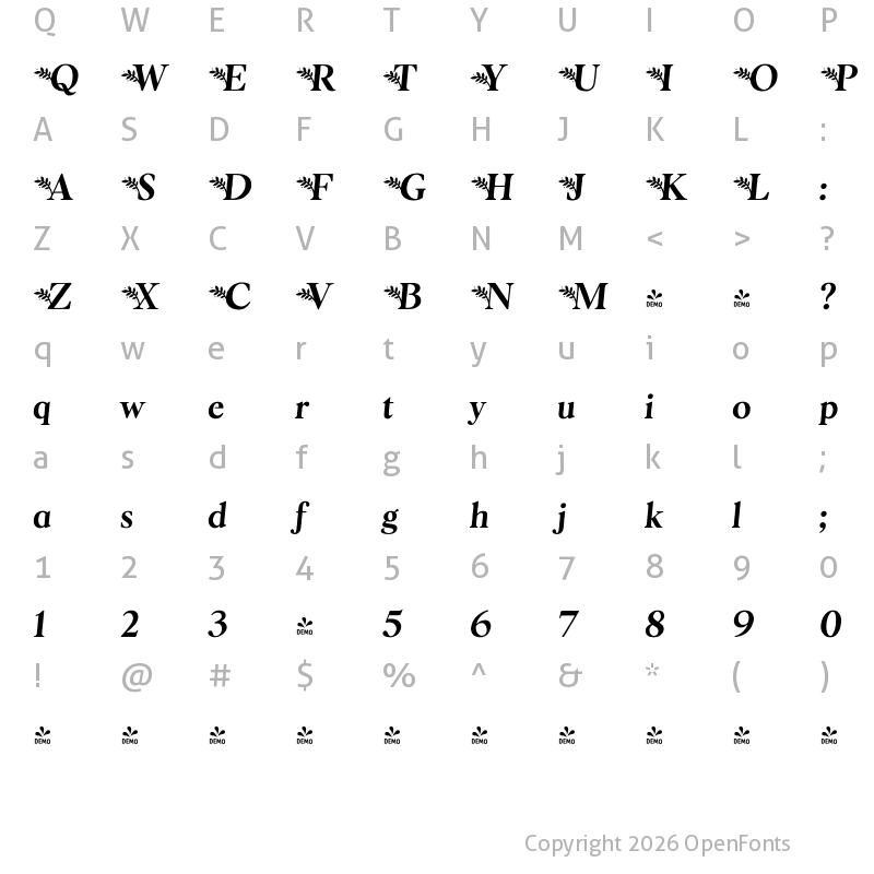 Character Map of FONTSPRING DEMO - Botany Italic