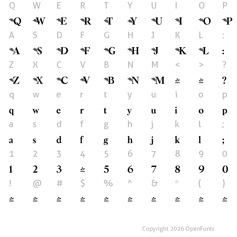 Character Map of FONTSPRING DEMO - Botany Regular