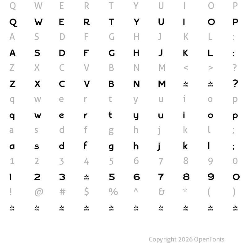 Character Map of FONTSPRING DEMO - Bourne Demi Regular
