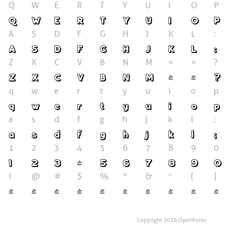 Character Map of FONTSPRING DEMO - Bourne Embossed Regular