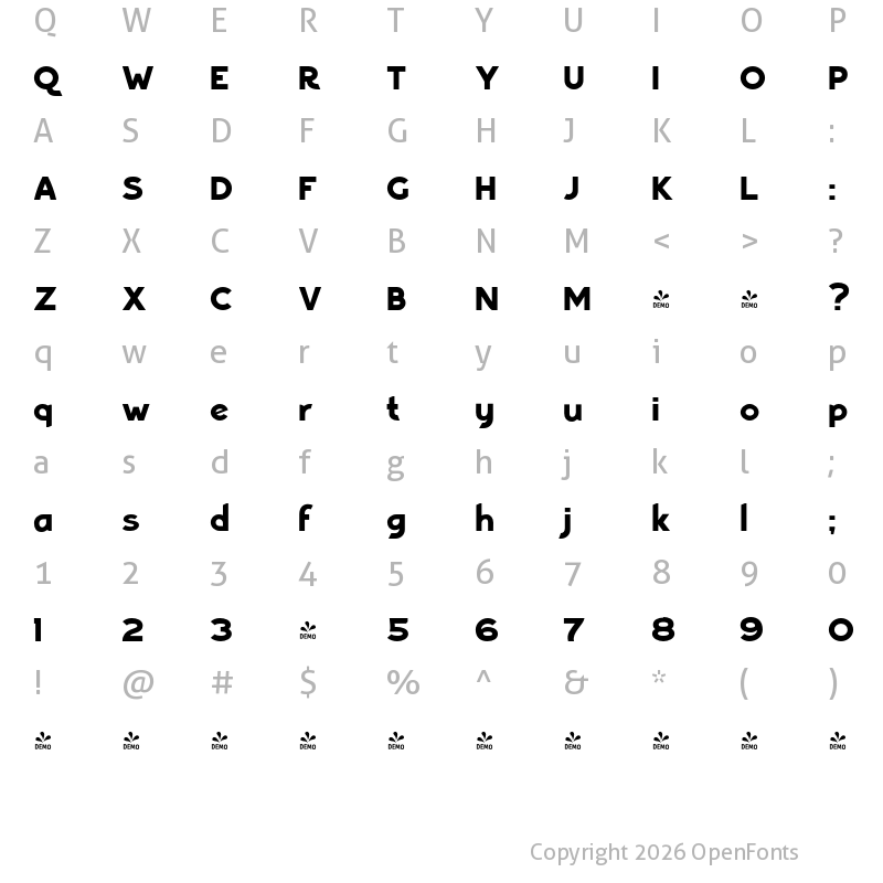 Character Map of FONTSPRING DEMO - Bourne Regular