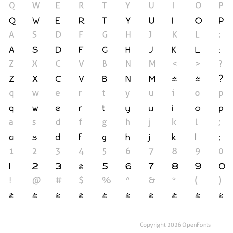 Character Map of FONTSPRING DEMO - Bourne Rounded Light Regular