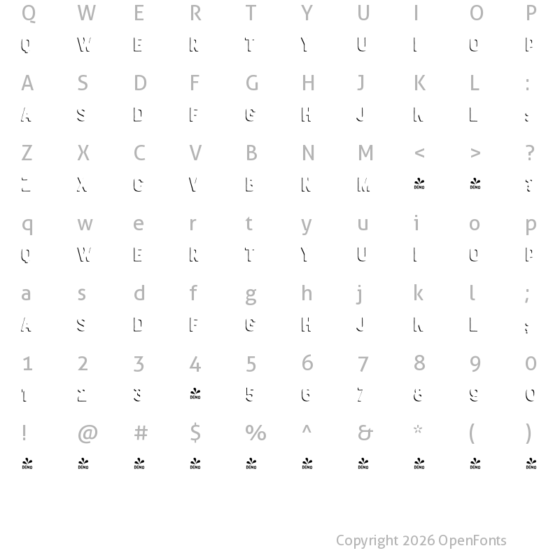 Character Map of FONTSPRING DEMO - Bourton Hand Drop Shadow Solo Regular