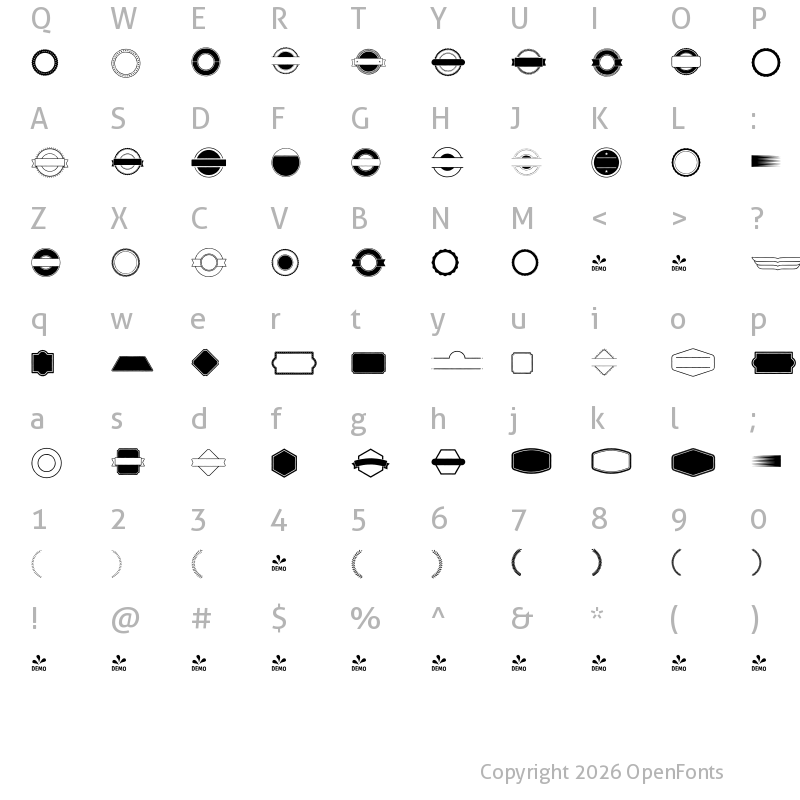 Character Map of FONTSPRING DEMO - Bourton Hand Extras Ornaments Regular