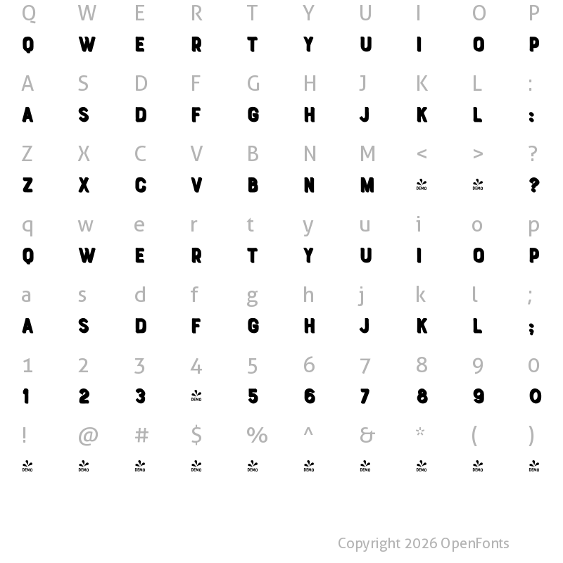 Character Map of FONTSPRING DEMO - Bourton Hand Extrude Regular