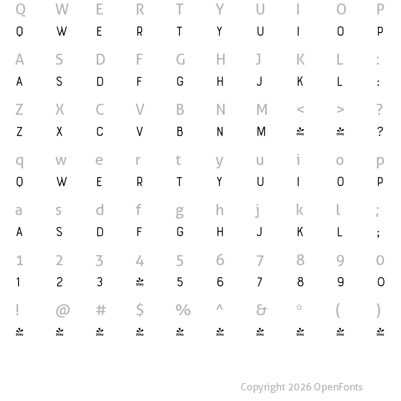Character Map of FONTSPRING DEMO - Bourton Hand Line Bold Regular