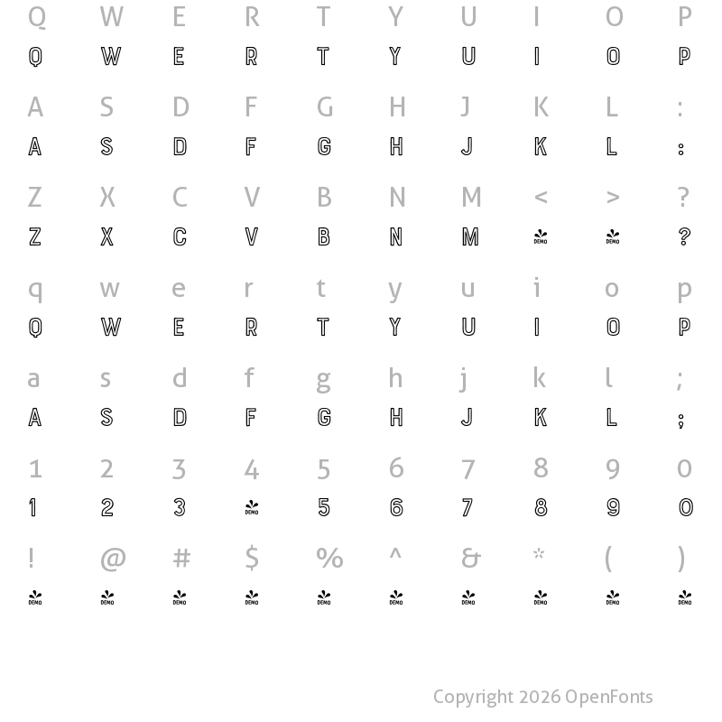 Character Map of FONTSPRING DEMO - Bourton Hand Outline Bold Regular