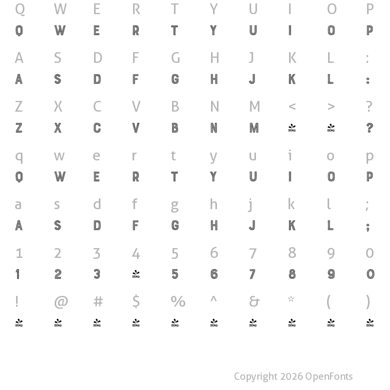 Character Map of FONTSPRING DEMO - Bourton Hand Stripes B Regular