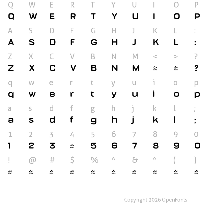 Character Map of FONTSPRING DEMO - Bourton Round Bold Wide Regular