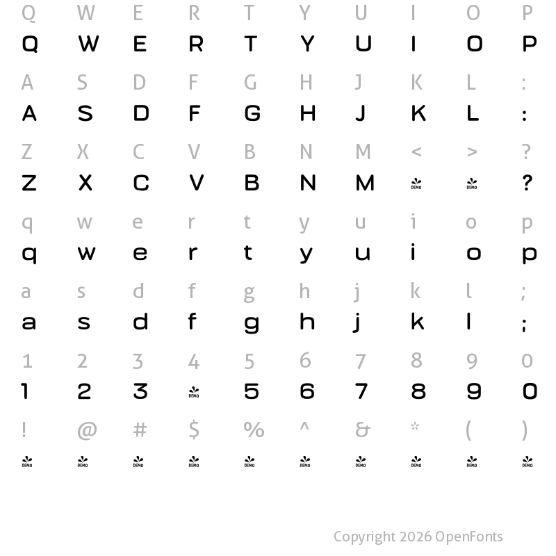 Character Map of FONTSPRING DEMO - Bourton Round SemiBold Wide Regular