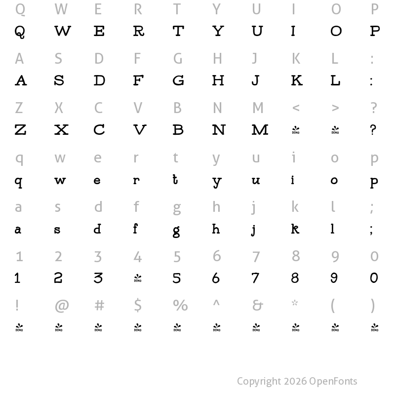 Character Map of FONTSPRING DEMO - Bowler Hand Bold