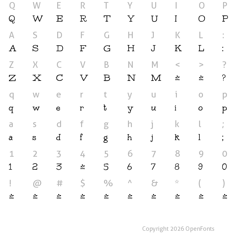 Character Map of FONTSPRING DEMO - Bowler Hand Regular
