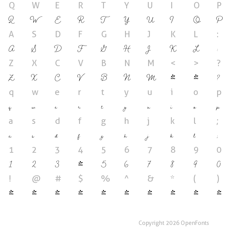 Character Map of FONTSPRING DEMO - Braisetto Light Regular