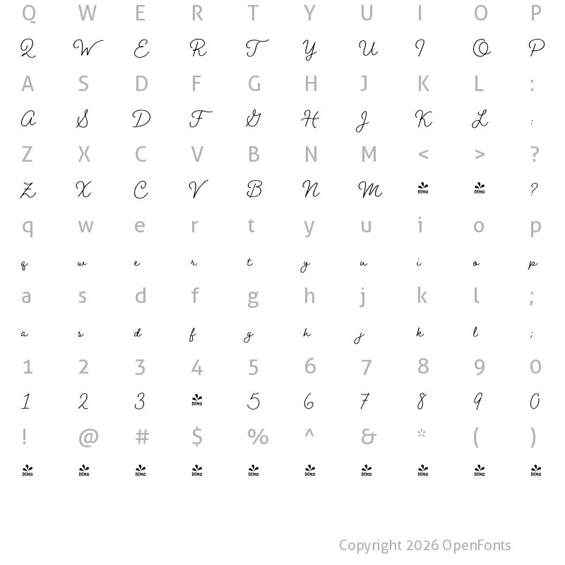 Character Map of FONTSPRING DEMO - Braisetto Regular