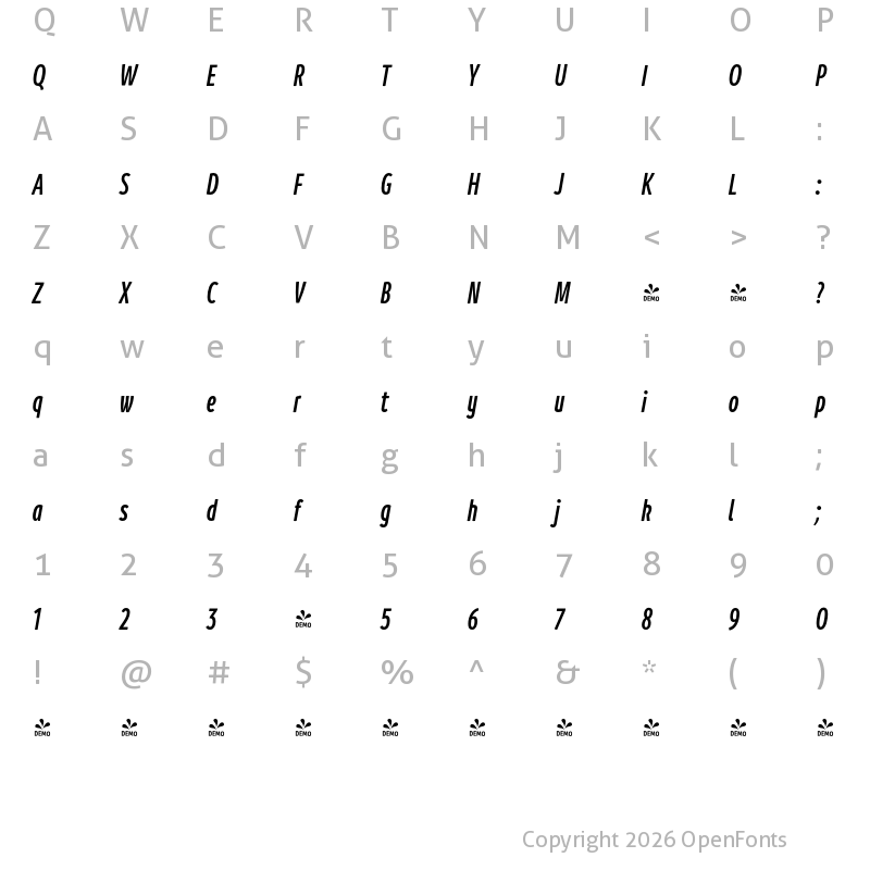 Character Map of FONTSPRING DEMO - Branding SF Cmp SemiBold It Regular