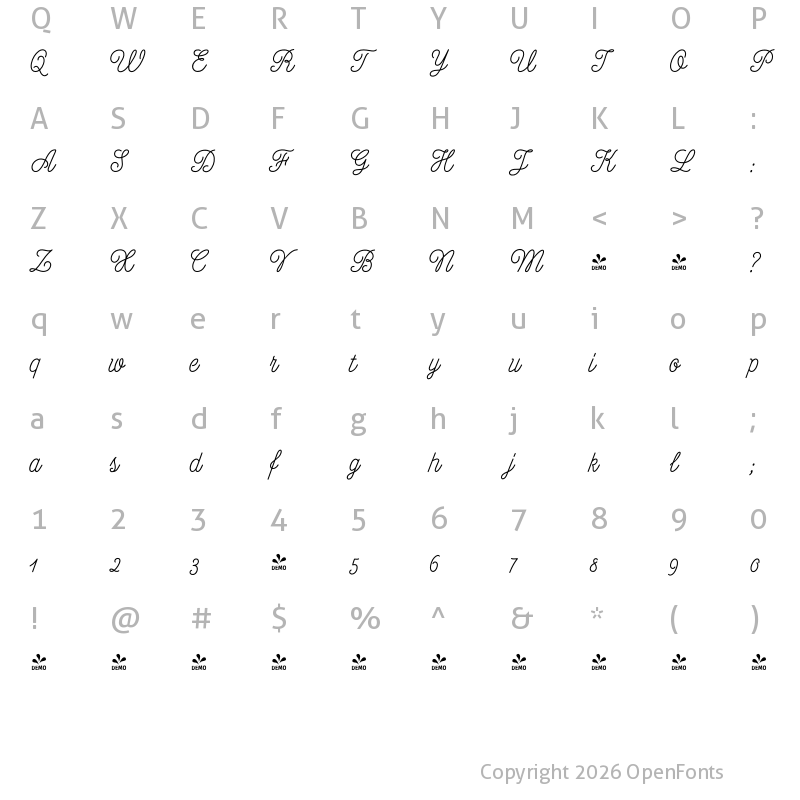 Character Map of FONTSPRING DEMO - Brasserie Regular