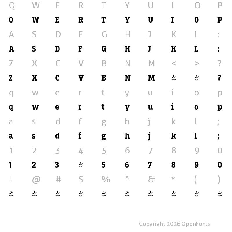 Character Map of FONTSPRING DEMO - Breakers Slab Bold