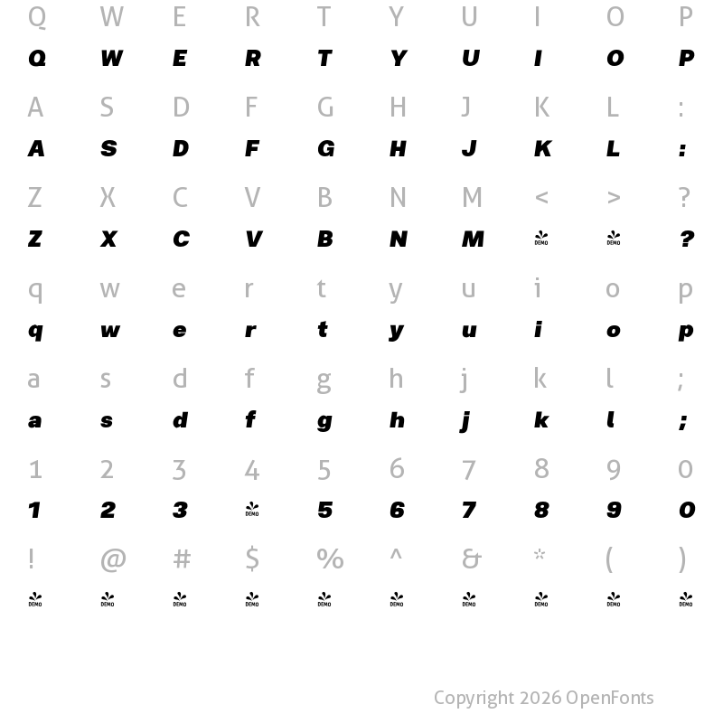 Character Map of FONTSPRING DEMO - Breul Grotesk A Black Italic