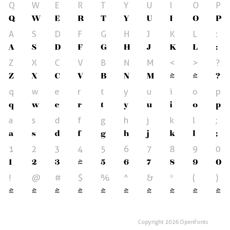 Character Map of FONTSPRING DEMO - Bridone DemiBold Medium