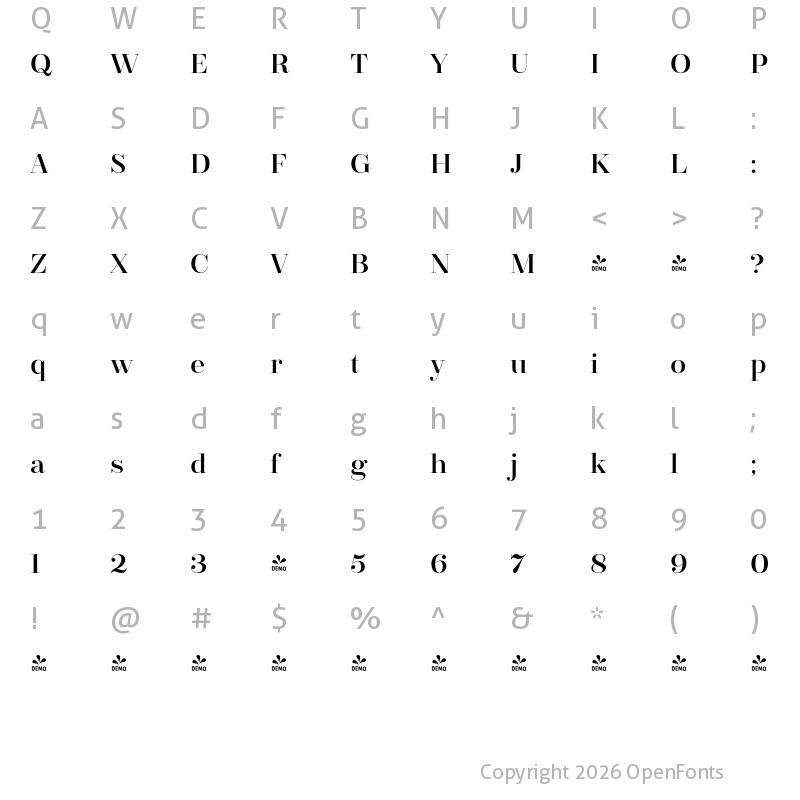 Character Map of FONTSPRING DEMO - BridoneTitling Book Regular