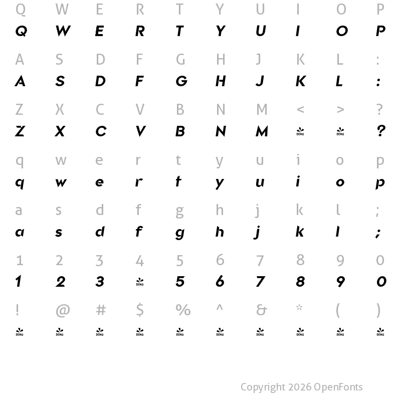 Character Map of FONTSPRING DEMO - Briery Bold Bold Italic