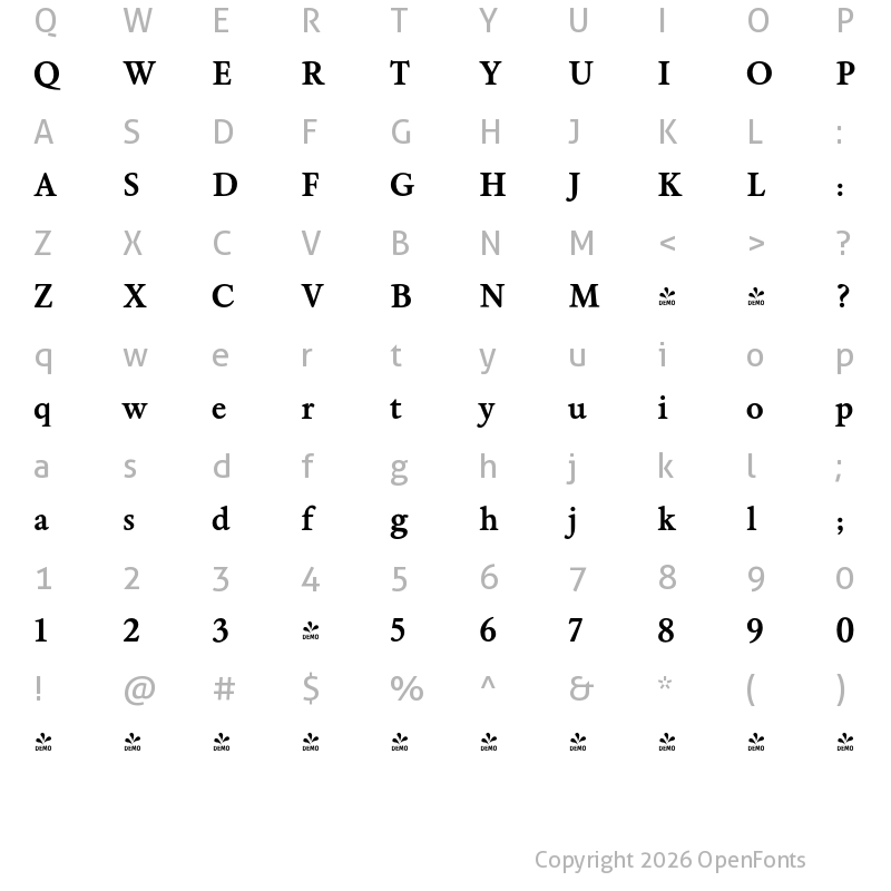 Character Map of FONTSPRING DEMO - Brigade Bold