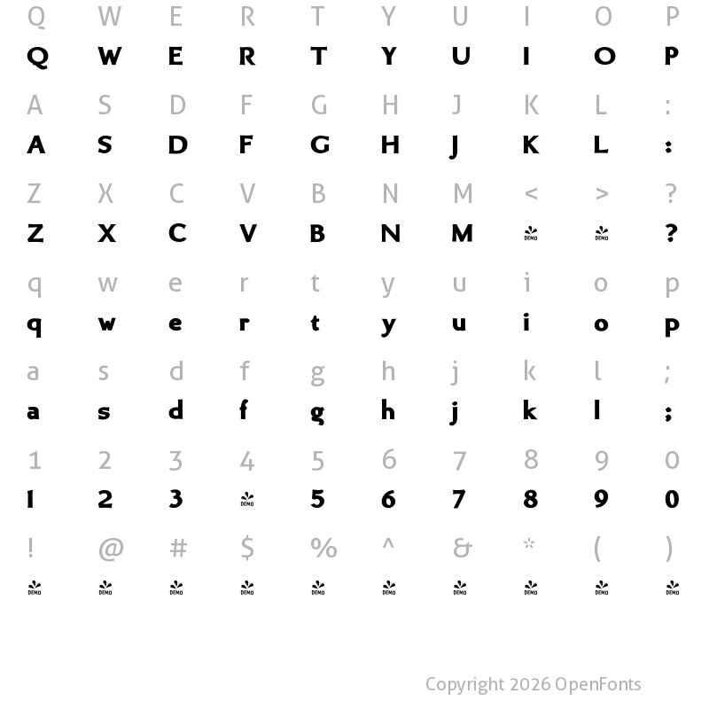 Character Map of FONTSPRING DEMO - Brinar Black Regular