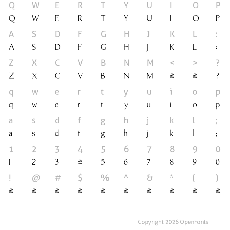 Character Map of FONTSPRING DEMO - Brinar Regular