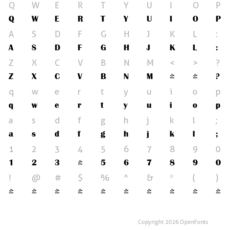 Character Map of FONTSPRING DEMO - Britannic FS Bold