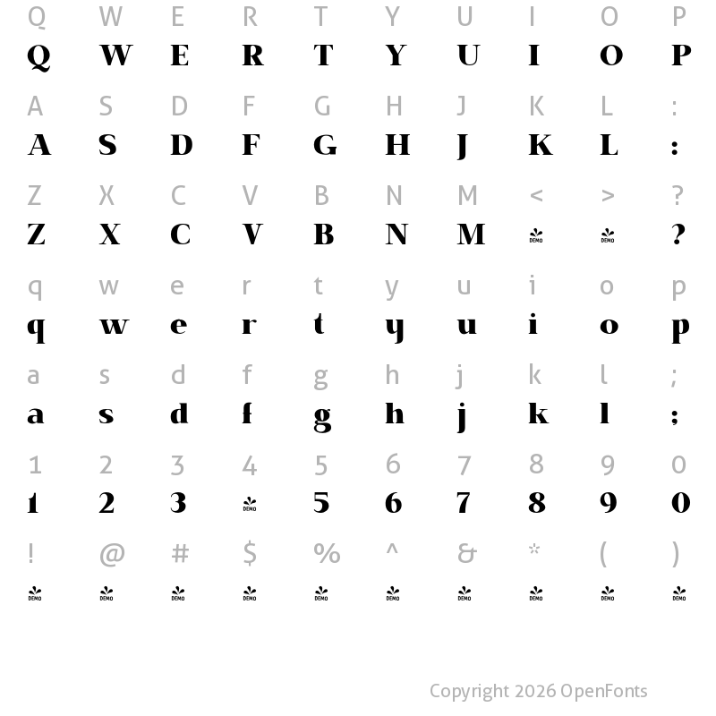 Character Map of FONTSPRING DEMO - BrixtonPro-CondensedHeavy Regular
