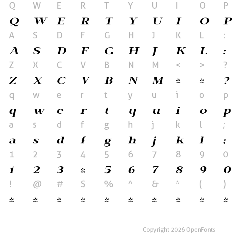 Character Map of FONTSPRING DEMO - BrixtonPro-RegularOblique Regular