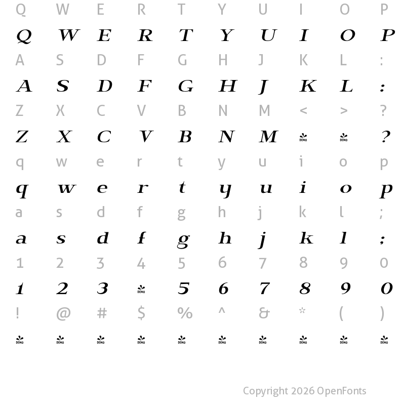 Character Map of FONTSPRING DEMO - BrixtonPro-ThinOblique Regular