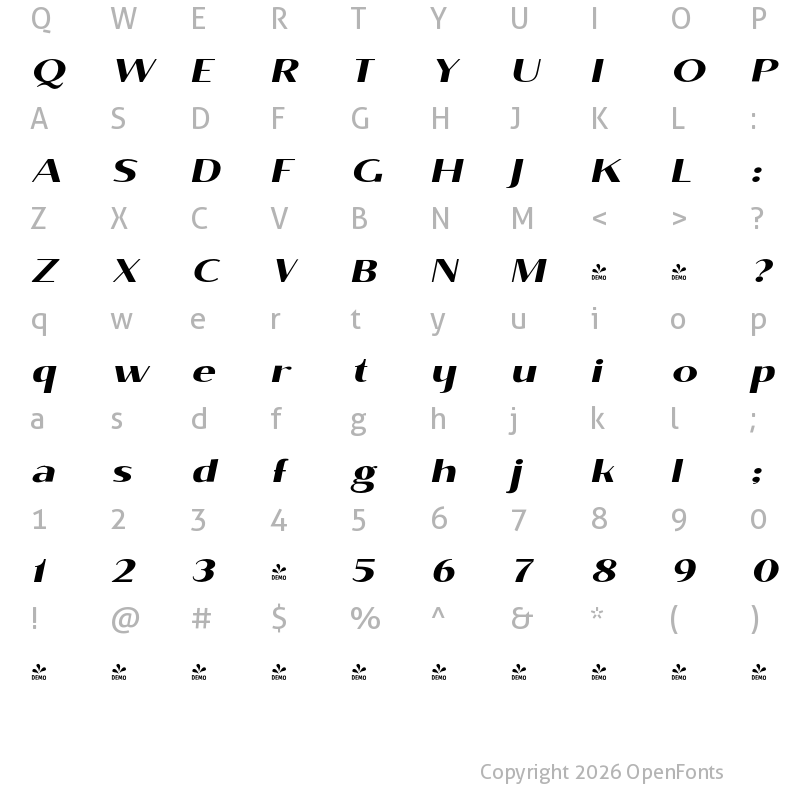 Character Map of FONTSPRING DEMO - BrixtonSansPro-BoldOblique Regular