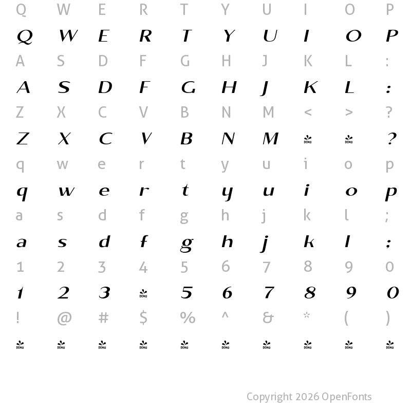 Character Map of FONTSPRING DEMO - BrixtonSansPro-ThinOblique Regular