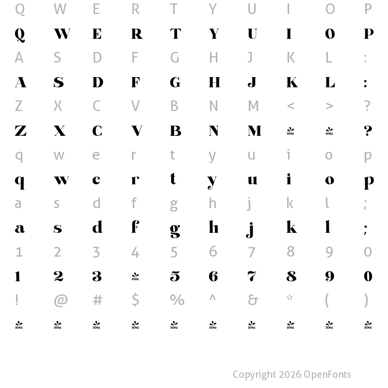 Character Map of FONTSPRING DEMO - BROHILLO Regular