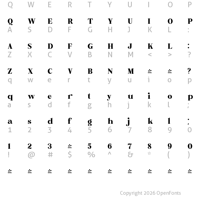 Character Map of FONTSPRING DEMO - Brohoney family Black Regular