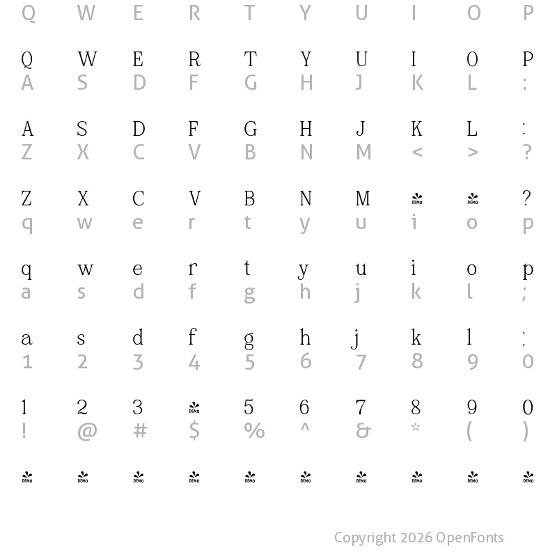 Character Map of FONTSPRING DEMO - Brohoney family ExtraLight Regular