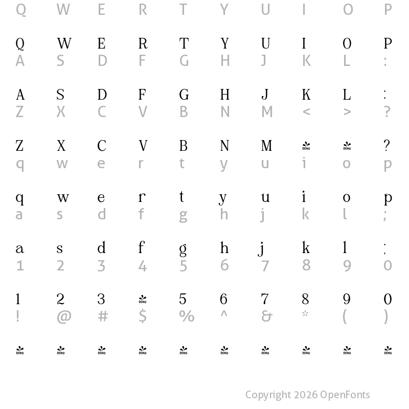 Character Map of FONTSPRING DEMO - Brohoney family Light Regular