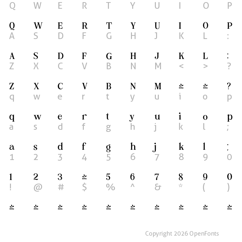 Character Map of FONTSPRING DEMO - Brohoney family Medium Regular