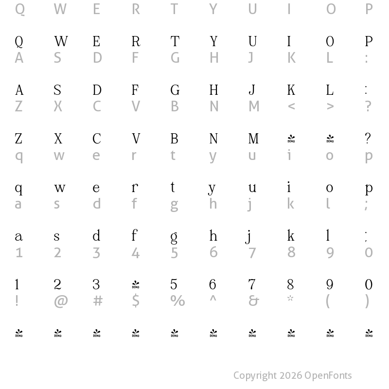 Character Map of FONTSPRING DEMO - Brohoney family UltraLight Regular