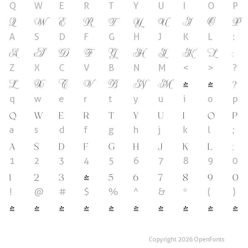 Character Map of FONTSPRING DEMO - Bromawo Regular