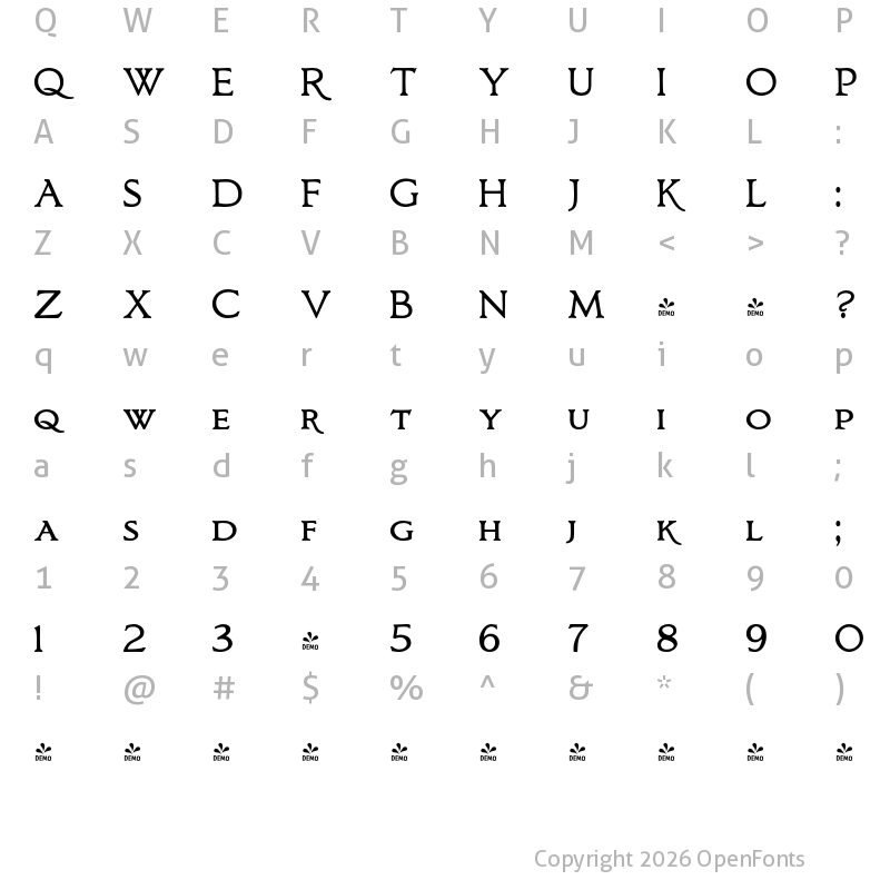Character Map of FONTSPRING DEMO - Bronzetti SmallCapitals Regular
