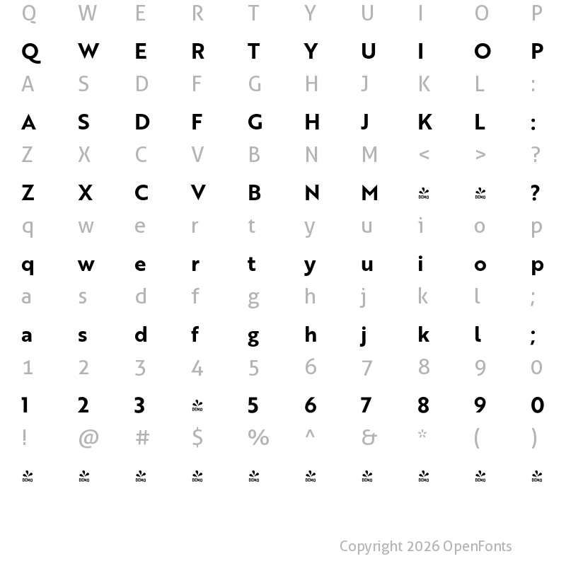 Character Map of FONTSPRING DEMO - Brother 1816 Bold