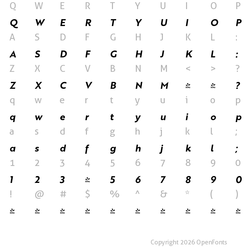 Character Map of FONTSPRING DEMO - Brother 1816 Bold Italic