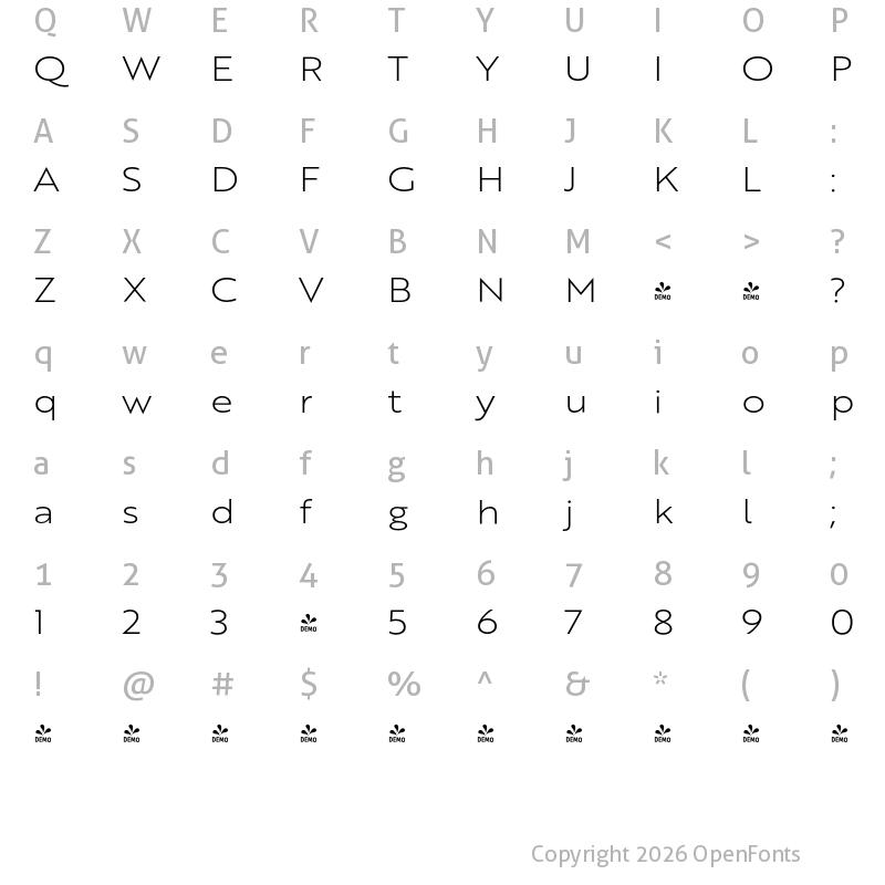 Character Map of FONTSPRING DEMO - Brother XL Light