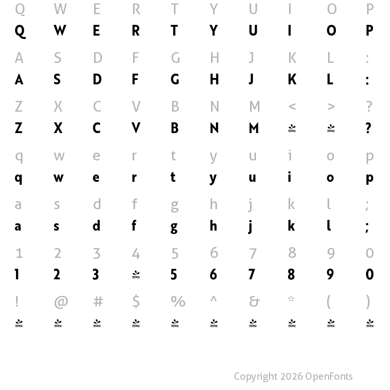 Character Map of FONTSPRING DEMO - Brother XS Bold