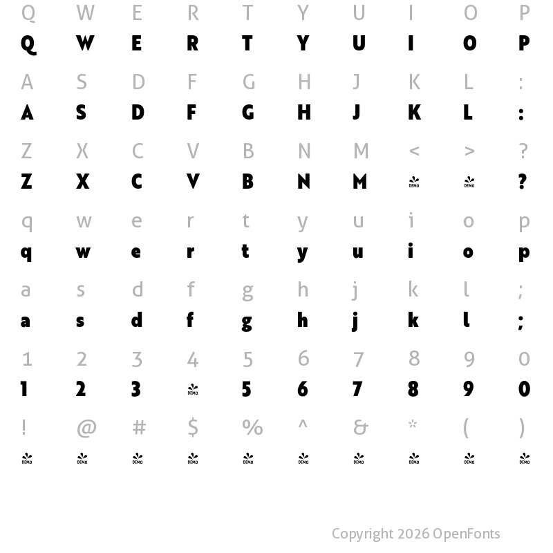 Character Map of FONTSPRING DEMO - Brother XS Heavy