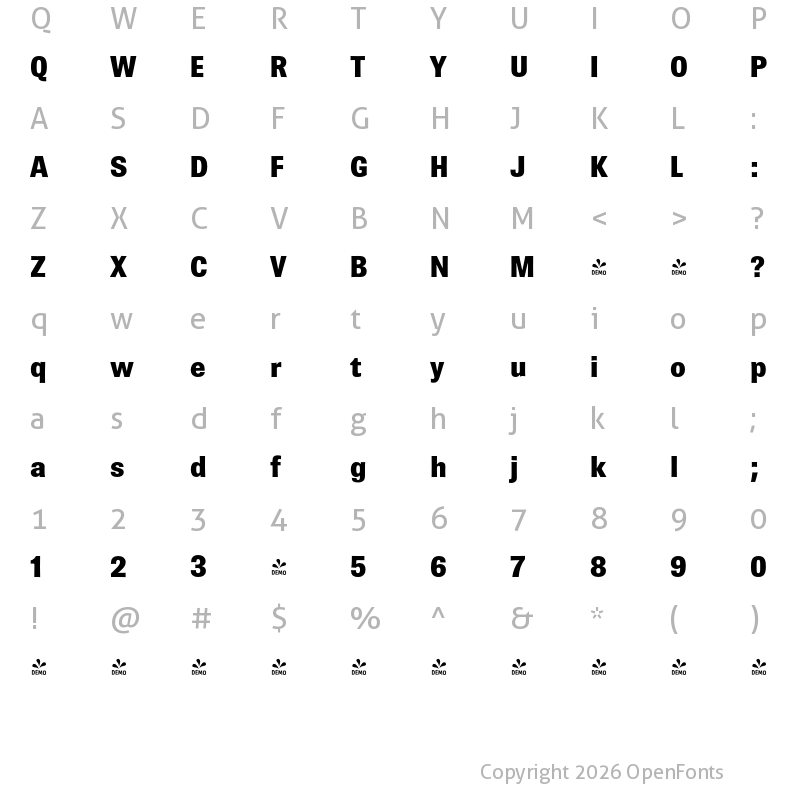 Character Map of FONTSPRING DEMO - Brown Pro Extra Bold Regular